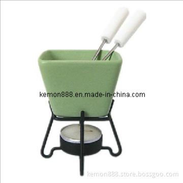 5PCS Round Ceramic Fondue Set